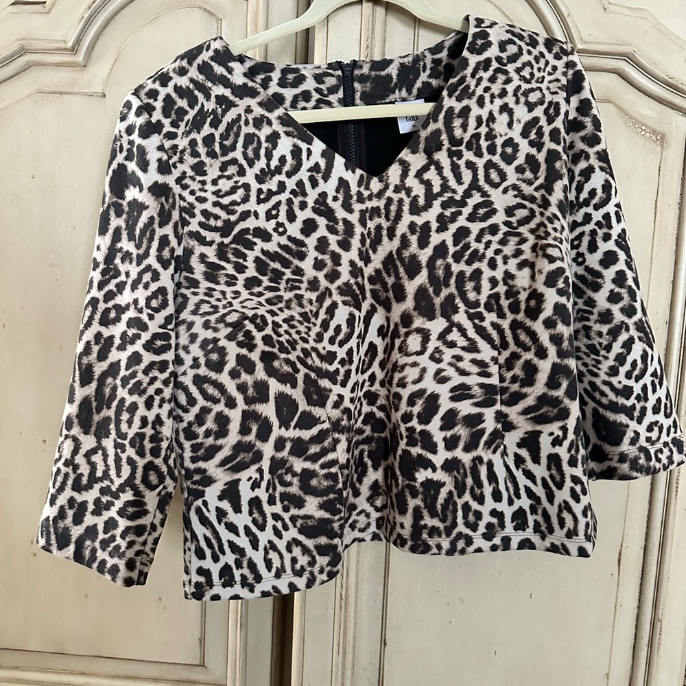 CAbi Animal Print Blouse - Black and Cream
